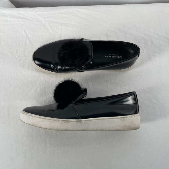 Michael Kors Collection Eddy Patent Leather‎ Pom Pom Sneaker in Black Size 5.5 - Picture 1 of 6